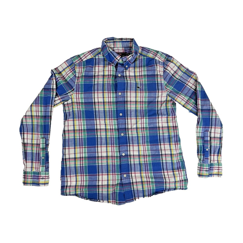Vineyard Vines Shirt Mens Medium Plaid Classic Fit Button Down Whale Cotton